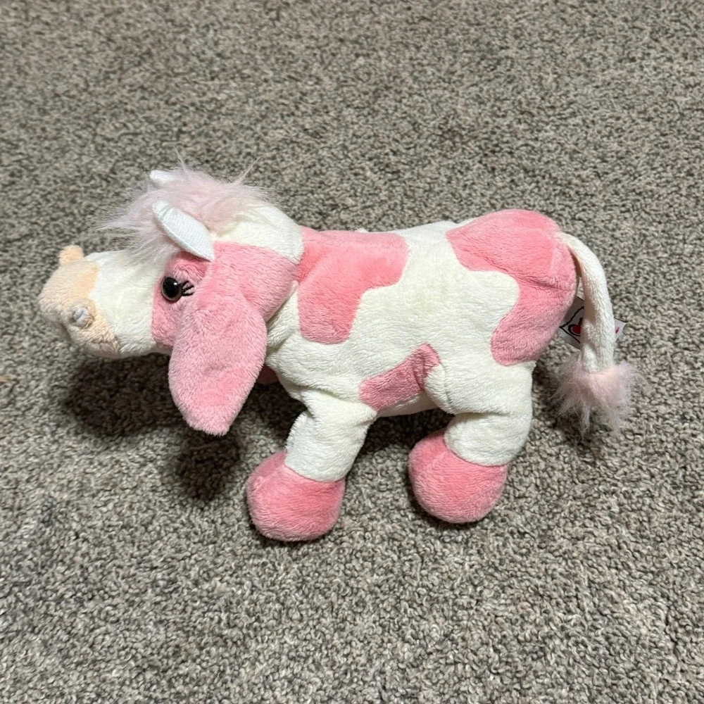 Webkinz Strawberry Cow Plush HM500 Ganz Pink White Stuffed Animal No Code